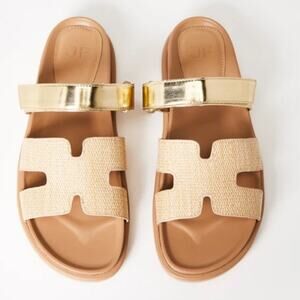 New JUSTFAB Harlee Flat Slide Sandal Women's SIZE 9 Gold/Natural